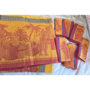 Le Jacquard Français French Tablecloth 6 Napkin Set 68x66 Yellow/Red Cotton